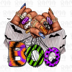 Halloween Boo Black Woman Nails Png, Halloween Boo Png,Black Woman Hand Png,Nail Artists Png,Afro Nail Tech Png, Nails Png,Digital Downloads