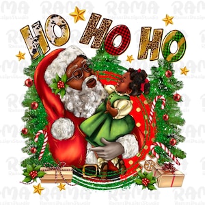 Ho Ho Ho Kerst Zwarte Kerstman Met Zwart Meisje Png, vrolijk kerstfeest png, zwarte Kerstman png, zwart meisje png, sublimatieontwerpen downloaden