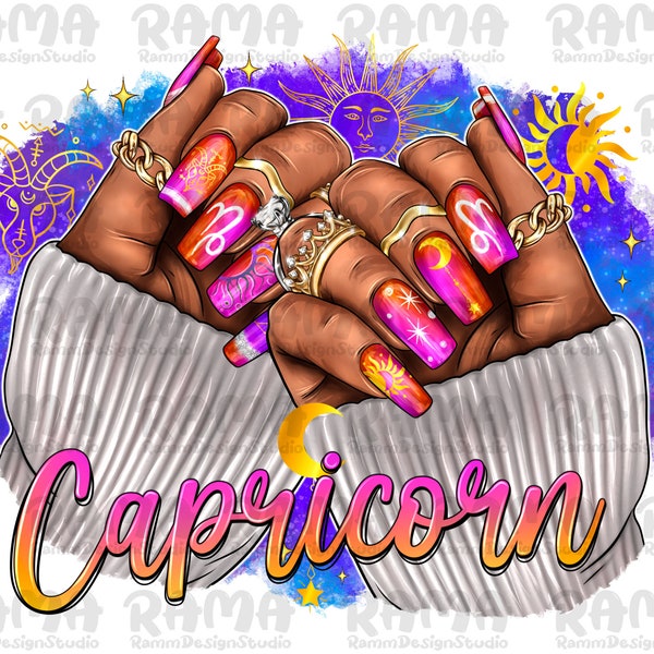 Capricorn Nails Black Woman Png Sublimation design,Capricorn Zodiac Png,Horoscope Capricorn png,Capricorn zodiac shirt png,astrology png