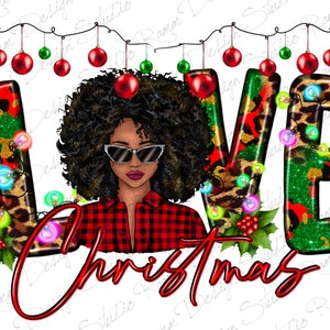 Christmas Love Afro Woman Png Sublimation Design,Merry Christmas Png,Christmas Love Png,Afro Woman Png,Love Christmas Png,Digital Download
