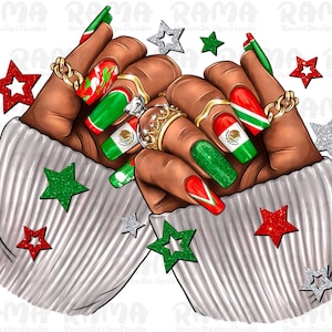Mexican Flag Nails Png Sublimation Design, Mexican Girl Png, Mexican Flag Png, Black Woman Hand Png, Black Woman Nails Png, Mexican Flag Png