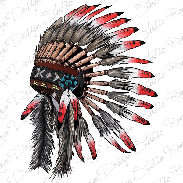 Indian Feather Headdress Png Sublimation Design, Indian Png, Indian Headdress Png, Indian Feather Png, Indian American Png, Instant Download