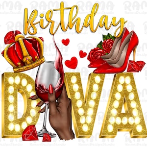 Birthday Diva Png Sublimation Design, Birthday Png, Birthday Queen Png, Birthday Girl Png, Glitter Diva Png, Stilleto Png, Digital Download