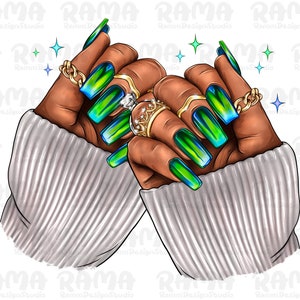 Holographic Nails Png , Green Nails Png, Black Woman Hand Png,Nail Artists Png,Afro Nail Tech Png, Afro Nail Tech Png, Black Woman Nails Png
