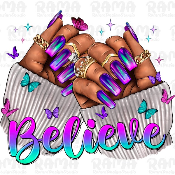 Believe Holographic Nails Png, Believe Afro Woman Nails Png, Nails clipart, Nail Artists, Afro Nail Tech Png, Black Woman Nails Png, Digital