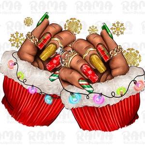 Christmas Black Woman Nails Png, Christmas Woman Hand Png, Nail Artists Png,Afro Nail Tech Png,Black Woman Nails Png, Digital Downloads