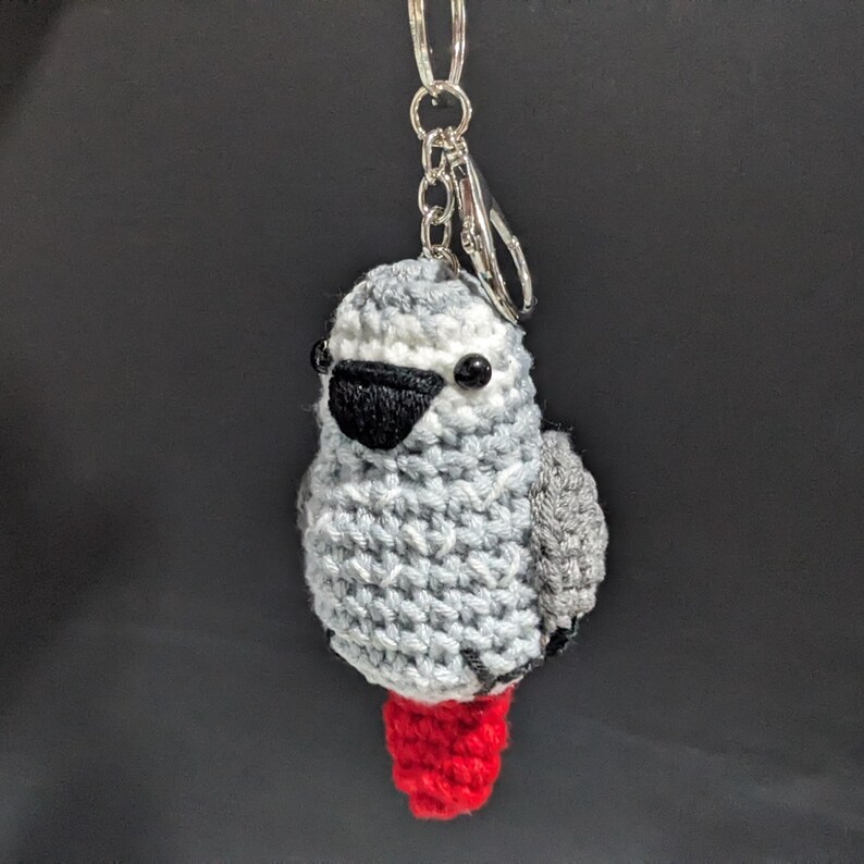Crochet African Grey Parrot Bird Amigurumi Keychain image 7