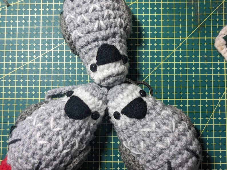Crochet African Grey Parrot Bird Amigurumi Keychain image 5