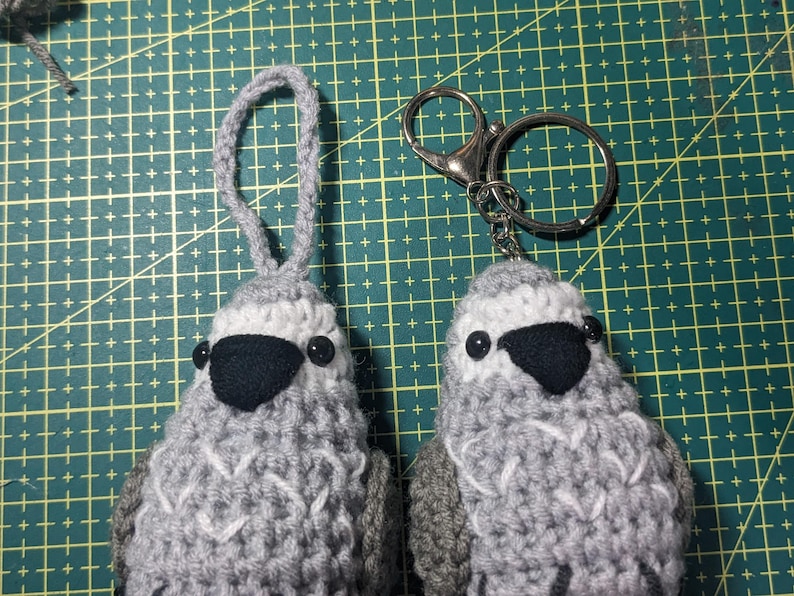 Crochet African Grey Parrot Bird Amigurumi Keychain image 6