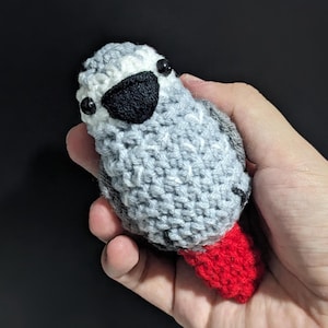 Crochet African Grey Parrot Bird Amigurumi Keychain image 1