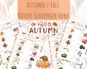 Autumn Fall Nature Scavenger Hunt, Fun Outdoor Activity for Kids, Printable Fall Adventure, Perfect for Autumn Exploration at School or Home