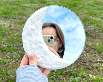 Miroir d’argile de lune - miroir 3d de croissant de lune fait main s/m
