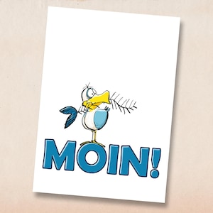 Moin-Möwe. Postkarte mit  Illustration von Volker Ernsting