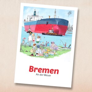 An der Weser. Postkarte mit Illustration von Volker Ernsting