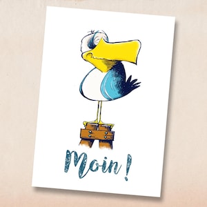 Moin-Möwe. Postkarte mit  Illustration von Volker Ernsting