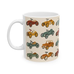 Vintage Race Car Ceramic Mug, Perfect Gift for Car Lovers, Kids&#39; Birthday, Father&#39;s Day, Coffee Tea Drinkware, pedal cars