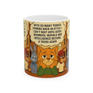 Nostalgic Ceramic Mug, Retro Coffee Cup, Animal Character Drinkware, Gift for Friends, Humor Mug for Home or Office