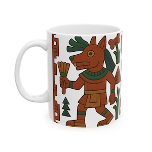 Ceramic Mug with Indigenous Art, Unique Coffee Cup, Tribal Design Mug, Ethnic Style Drinkware, Cultural Gift for Coffee Lovers, aztec