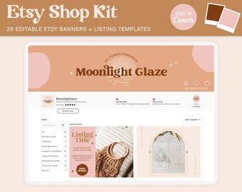 Etsy Shop Kit, Branding Kit, Etsy Shop Templates, Editable Canva Banners, Etsy Shop Bundle, Boho
