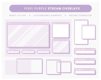 Pixel Purple Stream Overlay - Twitch Overlay Package, Customizable Screen Overlays, Theme Overlay, Purple, Lilac, Aesthetic, Cute