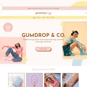 Retro Pastel Shopify 2.0 Theme with Editable Canva Templates, Bright Colorful Y2K Shop Design