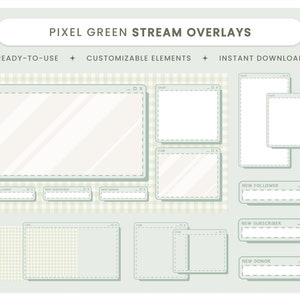 Pixel Green Stream Overlay - Twitch Overlay Package, Customizable Screen Overlays, Theme Overlay, Green, Nature, Aesthetic, Cute