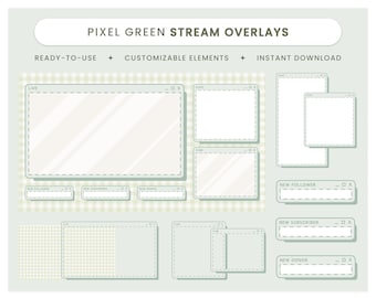 Pixel Green Stream Overlay - Twitch Overlay Package, Customizable Screen Overlays, Theme Overlay, Green, Nature, Aesthetic, Cute