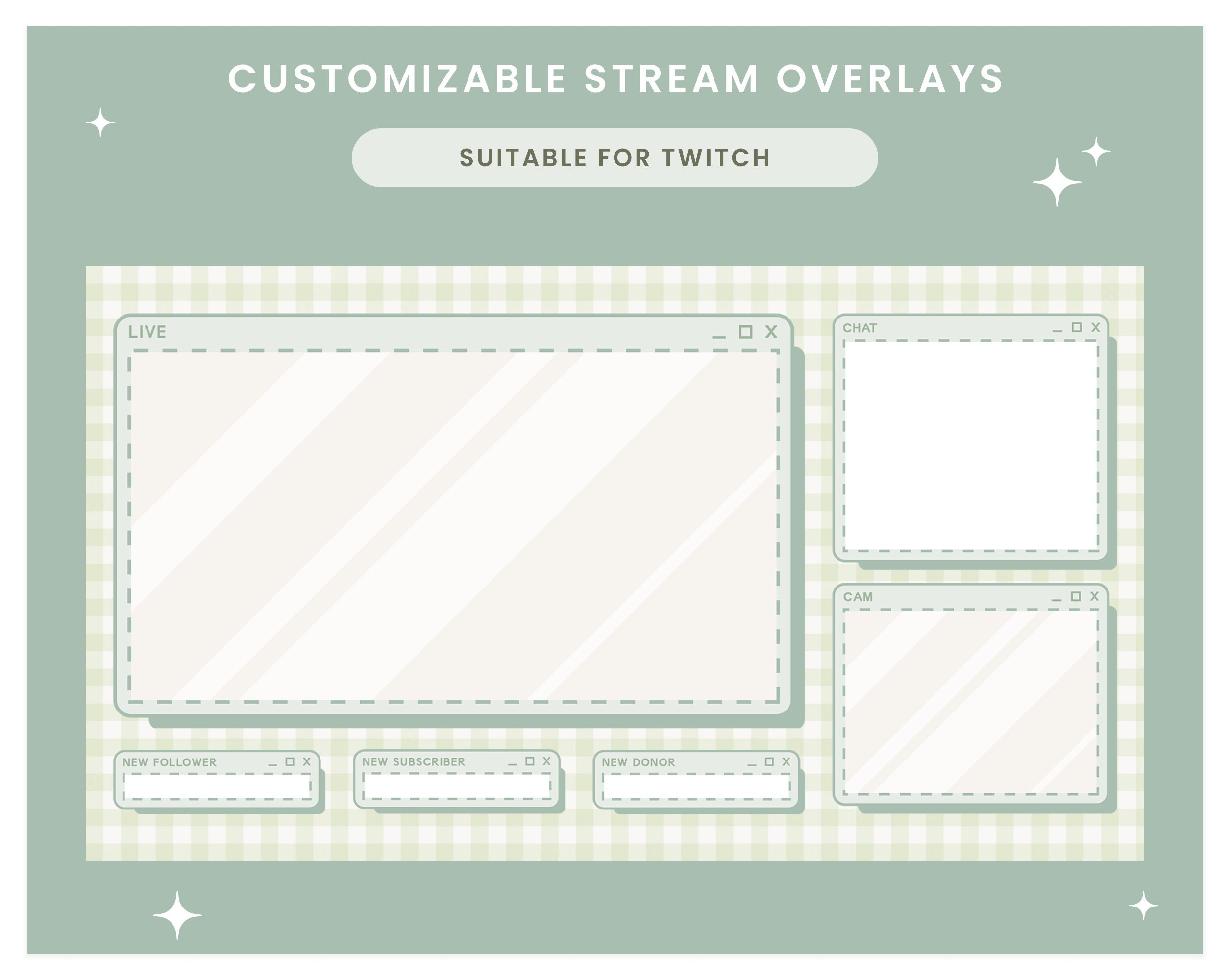 Customizeble Overlays Pixel Green Stream Overlay - Twitch Overlay Package, Customizable ...