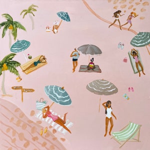 Pink beach art print | Beach Illustration | Beachscape | Coastal painting | Contemporary | Geclee | Free Shipping from the UK, EU, US & Aus