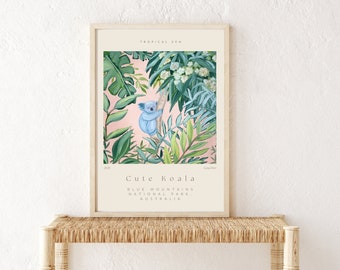 Koala art poster | Tropical art print | Jungle | Botanical Illustration | Palm Designs Store | Free Shipping from the UK, EU, US & Aus