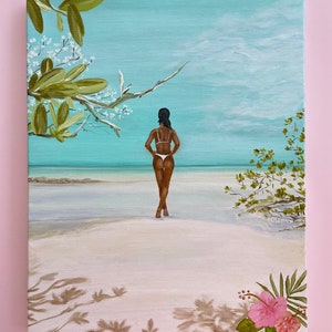 Tulum Tropicana Original Painting in oil on canvas | Travel Tropical illustration | Coastal art | Beach | Boho | Wall Art | free shipping