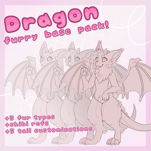Chibi Dragon Furry Base // Cyfrowy zestaw baz do kolorowania Fursona