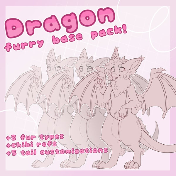 Chibi Dragon Furry Base // Digital Fursona Coloring Base Pack