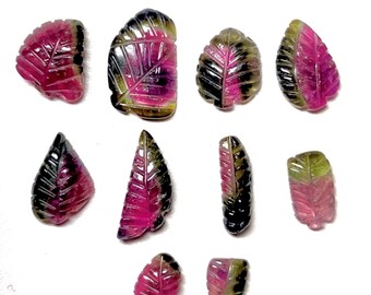 10 Pcs. Lot Natural Tourmaline Hand Carved Leaf indicolite Tourmaline Carving Tourmaline  Bio colour,Loose Tourmaline Leaf, Handmade Carving