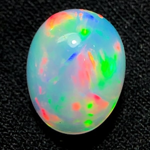 Multi Fire Natural White Ethiopian Opal, 10x8 MM Loose Cabochon Opal, Oval Shape Opal, 3.30 Carats Ring Size opal, Opal Gemstone For Jewelry