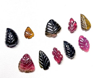 10 Pcs Lot Natural Tourmaline Hand Carved Leaf indicolite Tourmaline Carving Tourmaline  Bio colour,Loose Tourmaline Leaf,Handmade Carving