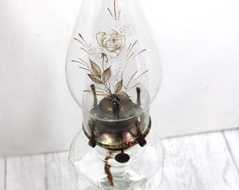 Vintage 17" Clear Glass Oil Lamp, Primitive Lighting, Farm Lighting, Antique,