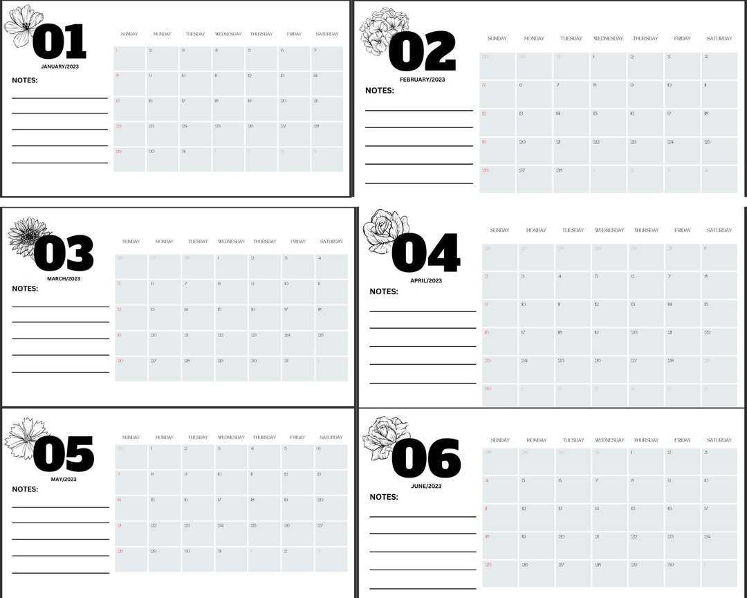 Minimalistic Flower Calendar Template 2023 Digital Download Etsy
