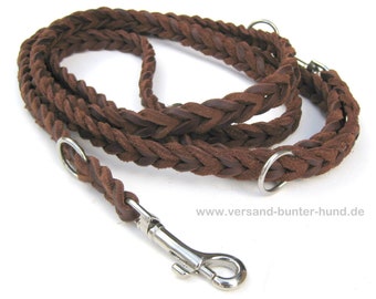 Braided leather leash dog leash leather fat leather brown double leash 2.3 m adjustable