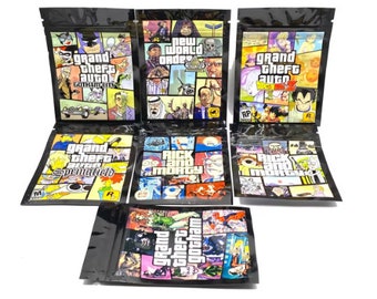 GTA CARTOON | Empty Mylar Zip Lock Design Packs Smell Proof Food Storage Bags Pouches 7x10cm