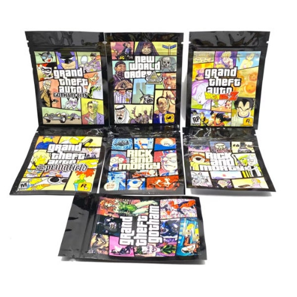 GTA CARTOON | Empty Mylar Zip Lock Design Packs Smell Proof Food Storage Bags Pouches 7x10cm