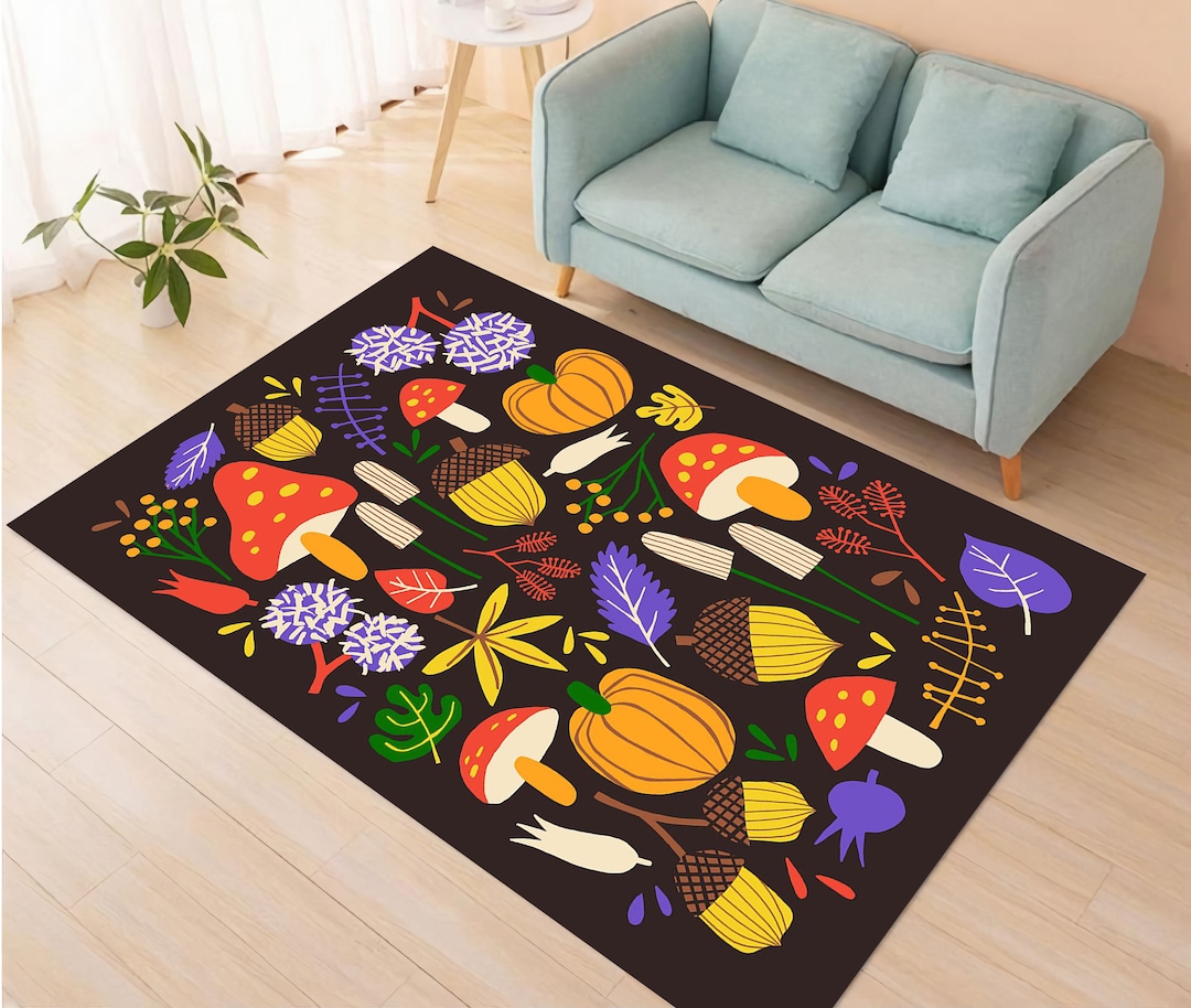 Mushroom Rug,mushrooms Carpet,living Room Rug,area Rug,colorful Mushroom,custom Rug,personalized