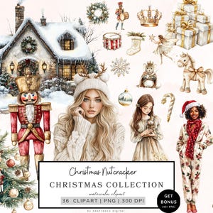 Pacote de clipart de Natal, Quebra-nozes Png, Gráficos de Natal de inverno, Bailarina Png, Árvore de Natal, Cottagecore, Floco de neve Png, Comercial