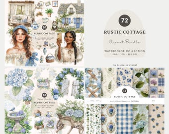 Watercolor Rustic Cottage Clipart Collection, Cottagecore Png, French Country Aesthetics, Vintage Clipart, Cozy Cottage Graphics Download