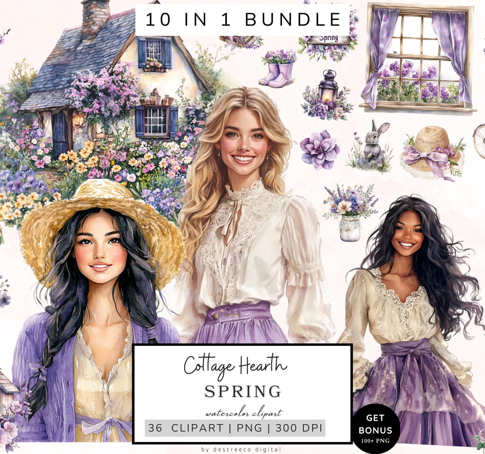 Spring Clipart Mega Bundle, Wildflowers Clipart, Cottagecore Clipart ...