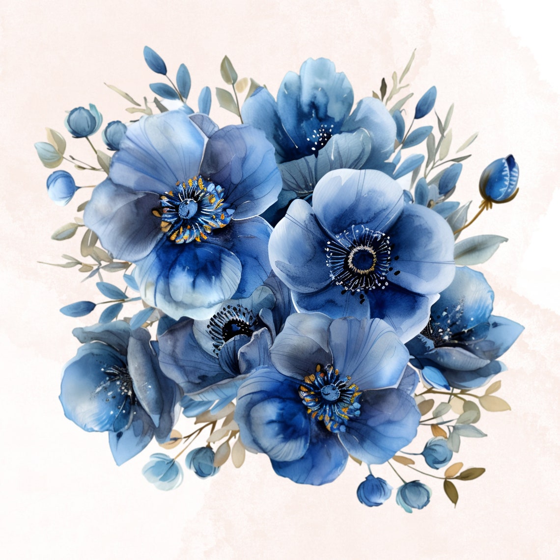 Navy Blue Flowers Clipart, Floral Clipart, Wedding Clipart, Flowers ...