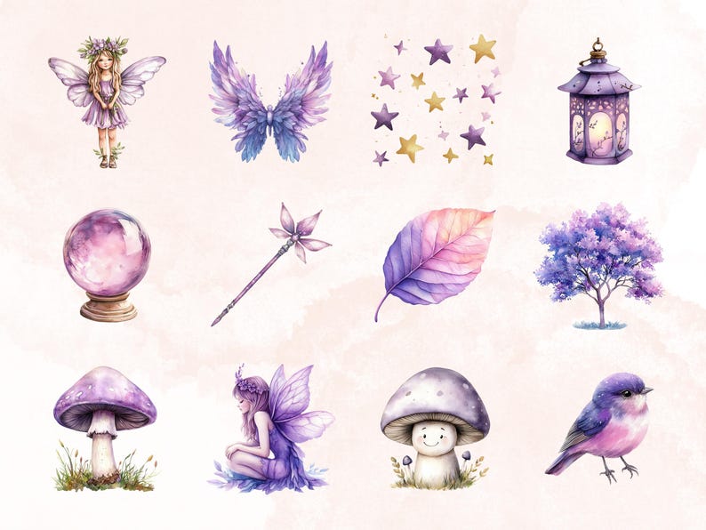 Watercolor Magical Clipart, Purple Fairy Clipart, Magic Fairy Png ...