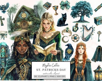 St Patrick's Day Clipart, Mystic Celtic Png, Irish Green Patrick Clipart, Lucky Clover Png, Cottagecore Aesthetics, St Patrick’s Graphics