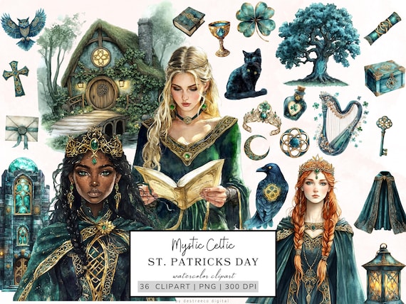 St Patrick's Day Clipart, Mystic Celtic Png, Irish Green Patrick Clipart, Lucky Clover Png, Cottagecore Aesthetics, St Patrick’s Graphics