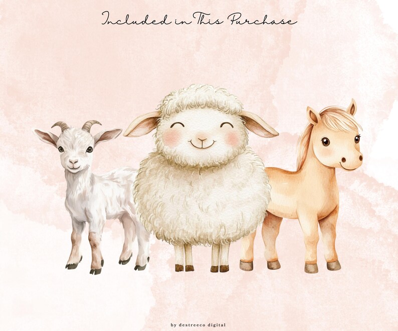 Farm Animals Clipart, Cute Watercolor Farm Animals, Pig Cow Horse ...